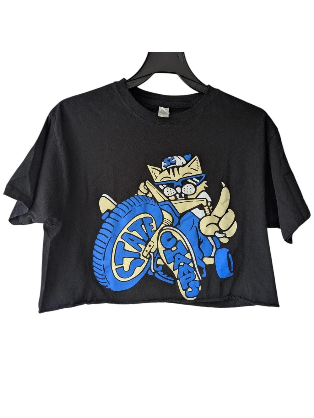 State Champs Shirt Medium Black Cropped Pop Punk Band Tee Big Wheel Cat Graphic